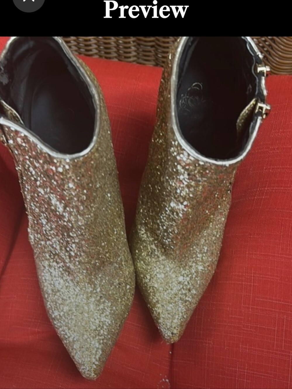 Gold Glitter Pointed-Toe Ankle Booties